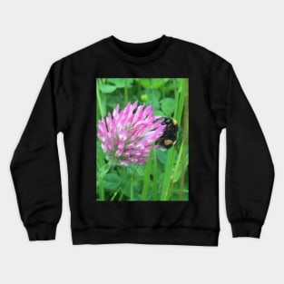 Busy Bumble Bee on a Four Leaf Lucky Clover Crewneck Sweatshirt